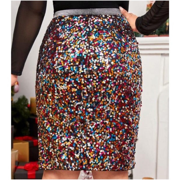 Plus Multicolor Sequin Midi Party Evening Skirt - Picture 3 of 5
